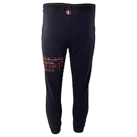 Thom Browne- Thom Browne Lightweight Loopback Terry Mending Stitch Sweatpants in Navy Blue Cotton-Blue,Navy blue