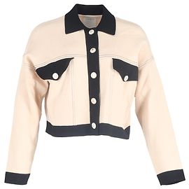 Cardigã cropped com costura aparente Sandro Paris em viscose bege Bege