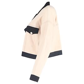 Sandro- Sandro Paris Cher Topstitching Cropped Cardigan in Beige Viscose-Beige
