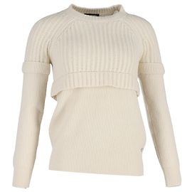 Chanel gestreifter, geschichteter Pullover aus ivory Wolle Weiß Roh