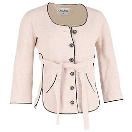 Jaqueta de tweed de botão único com cinto da Chanel em algodão rosa Marrom Rosa