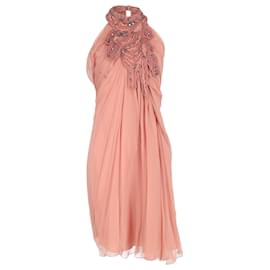 Alberta Ferretti-Aberta Ferretti Embellished Mini Dress in Pink Silk -Brown,Pink
