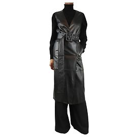 Sportmax Black sleeveless leather belted coat - size UK 4 Black