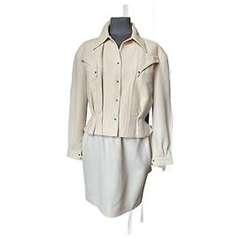 Conjunto de saia e blazer de lã Thierry Mugler Creme Cru