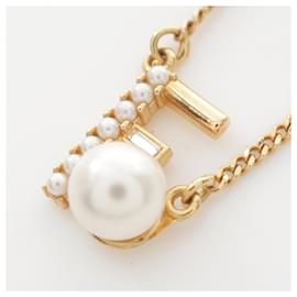 Fendi-Fendi F Necklace GP (Gold Plated) Faux Pearl-White,Golden