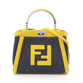 Fendi-Fendi Peekaboo Iconic Handbag-Yellow,Navy blue