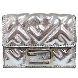 Fendi Baguette Micro FF Leather Tri-fold Wallet Silvery