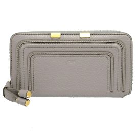 Chloé Marcie Leather Grey Round Long Wallet Brown