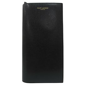 Yves Saint Laurent Black Leather Long Wallet Black
