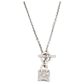 Hermès-HERMES COLLAR AMULET BIRKIN BAG H121330B T 40 STERLING SILVER 925 NECKLACE-Silvery