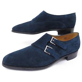 NEUF CHAUSSURES JOHN LOBB CHAPEL DOUBLE BOUCLES 9E 43 EN DAIM BLEU SHOES Bleu