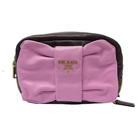 Prada-NINE PRADA RIBBON FIOCCO CLUTCH BAG PINK AND BLACK LEATHER-Other