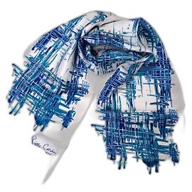 Cachecol de seda branco e azul de Pierre Cardin Branco Azul