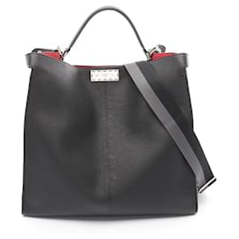Fendi-Fendi Peekaboo X-Lite Leather Shoulder Bag-Black