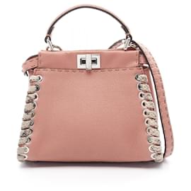 Fendi-Fendi Mini Peekaboo Leather Handbag 8BN244-Pink