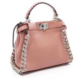 Fendi-Fendi Mini Peekaboo Leather Handbag 8BN244-Pink