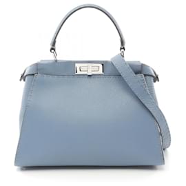 Fendi-Fendi Peekaboo Regular Selleria Leather Handbag-Blue