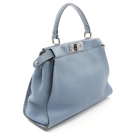 Fendi-Fendi Peekaboo Regular Selleria Leather Handbag-Blue