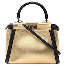 Fendi-Fendi Mini Peekaboo Iconic Leather Handbag-Golden