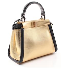 Fendi-Fendi Mini Peekaboo Iconic Leather Handbag-Golden
