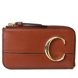 Chloé Chloe Leather Mini Wallet Coin Card Case Brown Brown