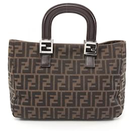 Fendi-Fendi Zucca Canvas Leather Tote Bag-Brown