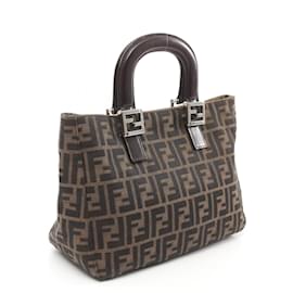 Fendi-Fendi Zucca Canvas Leather Tote Bag-Brown