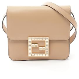 Fendi-Fendi Leather FF Logo Shoulder Bag 8BT325-Beige