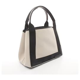 Balenciaga-Balenciaga Navy Cabas S Canvas Leather Tote-Beige