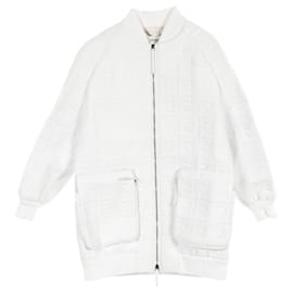 Fendi-Fendi FF Embossed Lamb Leather Jacket-White