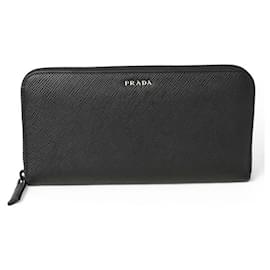 Prada-Prada Saffiano Embossed Leather Long Wallet-Black