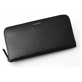 Prada-Prada Saffiano Embossed Leather Long Wallet-Black