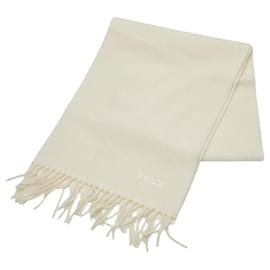 Fendi-Fendi Wool Cashmere Logo Embroidered Scarf-Cream