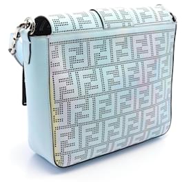 Fendi-Fendi Leather Baguette Messenger Bag-Blue