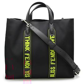 Fendi-Fendi Nylon/Leather Vocabulary Tote Bag 7VA390-Black