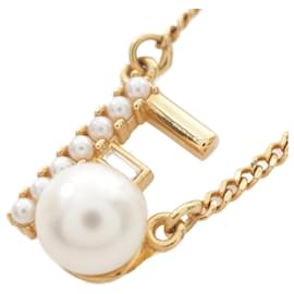 Fendi-Fendi F Logo Necklace Gold Plated Faux Pearl-Golden