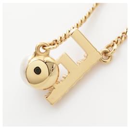 Fendi-Fendi F Logo Necklace Gold Plated Faux Pearl-Golden