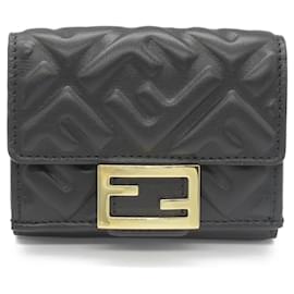 Fendi-Fendi Leather Trifold Wallet 8M0395-Black