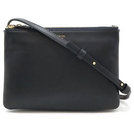 Céline Celine Trio Small Leather Shoulder Bag Dark Navy Blue