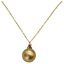 Autre Marque-K18 Yellow Gold Golden Pearl Necklace-Golden