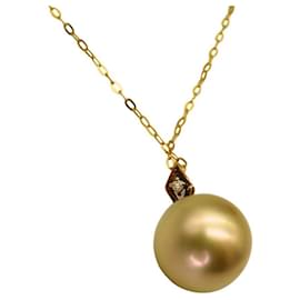 Autre Marque-K18 Yellow Gold Golden Pearl Necklace-Golden