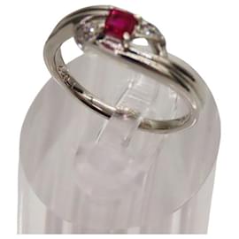 Autre Marque-Pt900 Ruby 0.2ct Diamond 0.04ct Ring-Red