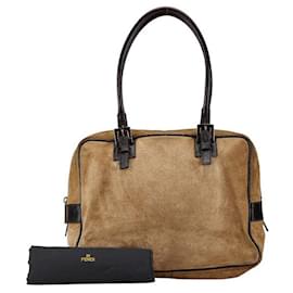 Fendi-Fendi Suede Leather Mini Boston Handbag 8BN005-Beige