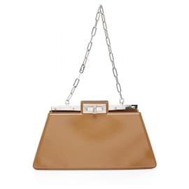 Fendi-Fendi Peekaboo Cut Medium Leather Shoulder Bag-Brown