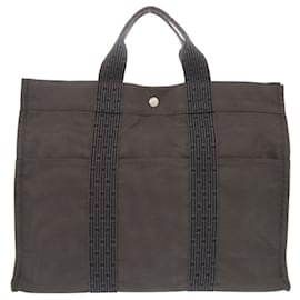 Hermès-Sac Hermes Air Line Tote MM en toile grise-Marron