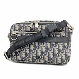 Christian Dior-Christian Dior Trotter Canvas Shoulder Bag-Black,Navy blue