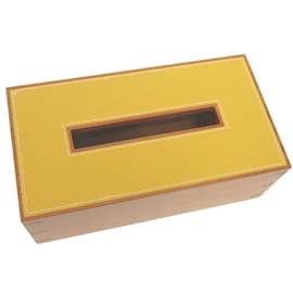 Hermès-Hermes Playard Wood/Leather Yellow Tissue Box-Yellow