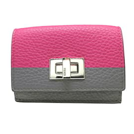 Fendi-Fendi Peekaboo Leather Pink Tri-fold Wallet-Pink