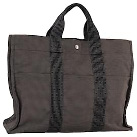 Hermès-HERMES Sac à main Her Line MM en toile grise Auth 103385-Marron