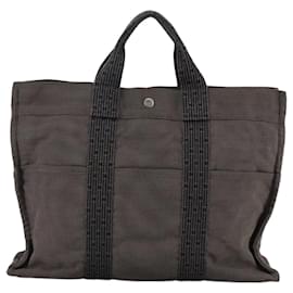 Hermès-HERMES Sac à main Her Line MM en toile grise Auth 103385-Marron